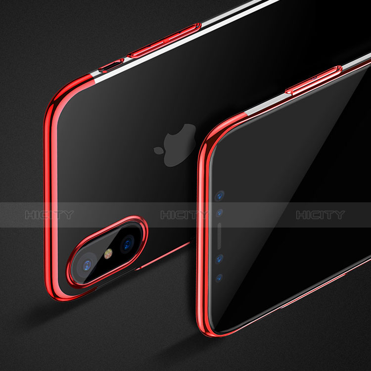 Apple iPhone Xs Max用極薄ソフトケース シリコンケース 耐衝撃 全面保護 クリア透明 C16 アップル レッド