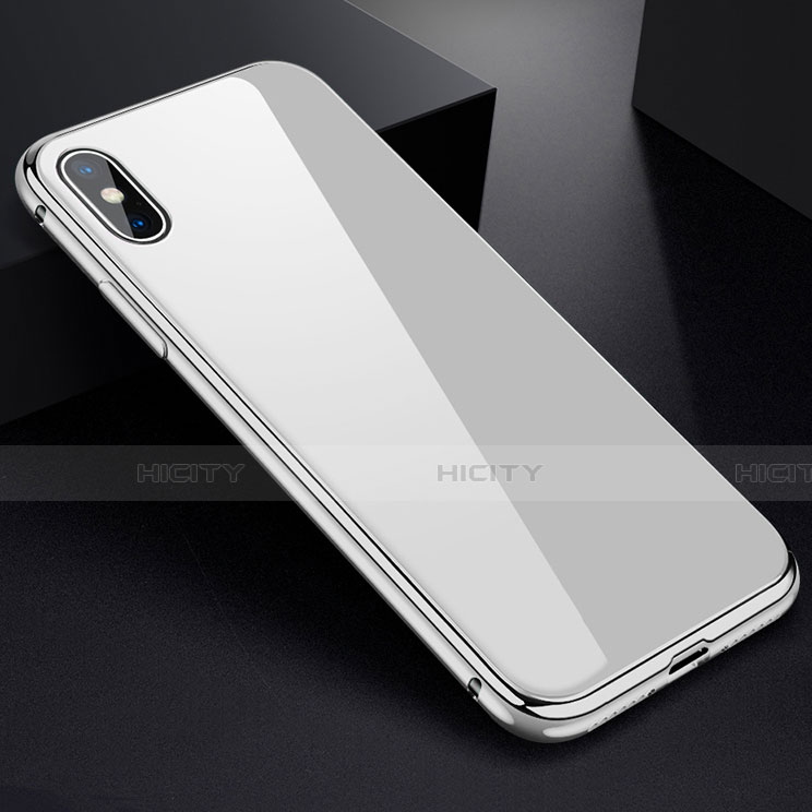 Apple iPhone Xs Max用ケース 高級感 手触り良い アルミメタル 製の金属製 360度 フルカバーバンパー 鏡面 カバー アップル ホワイト