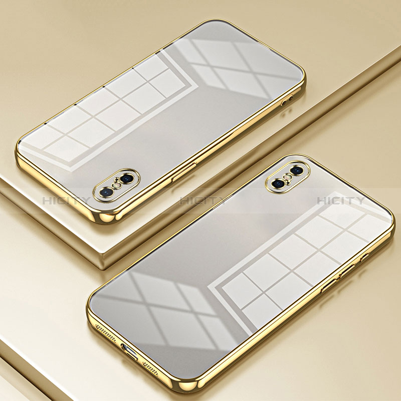 Apple iPhone Xs Max用極薄ソフトケース シリコンケース 耐衝撃 全面保護 クリア透明 SY2 アップル ゴールド