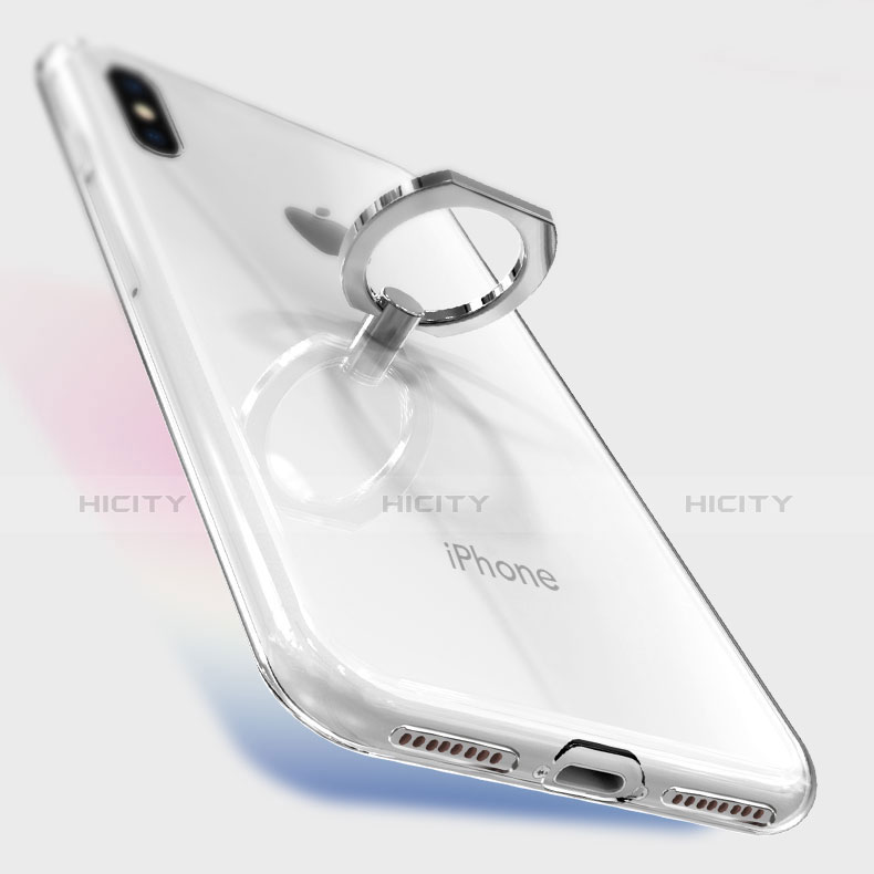 Apple iPhone Xs Max用極薄ソフトケース シリコンケース 耐衝撃 全面保護 クリア透明 アンド指輪 V01 アップル 