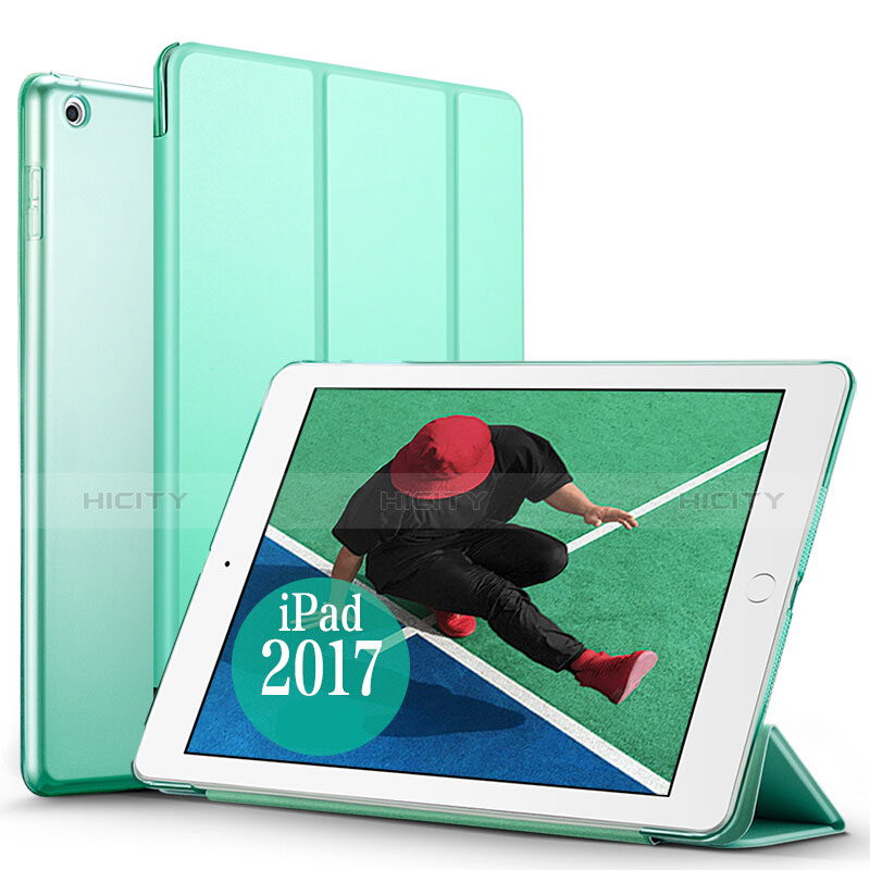 Apple New iPad 9.7 (2017)用手帳型 レザーケース スタンド アップル グリーン