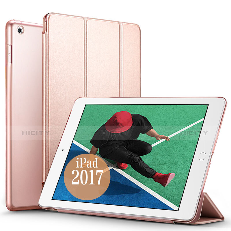 Apple New iPad 9.7 (2017)用手帳型 レザーケース スタンド アップル ローズゴールド