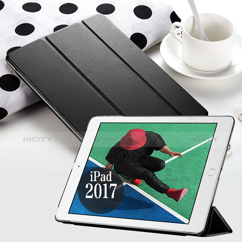 Apple New iPad 9.7 (2017)用手帳型 レザーケース スタンド アップル ブラック