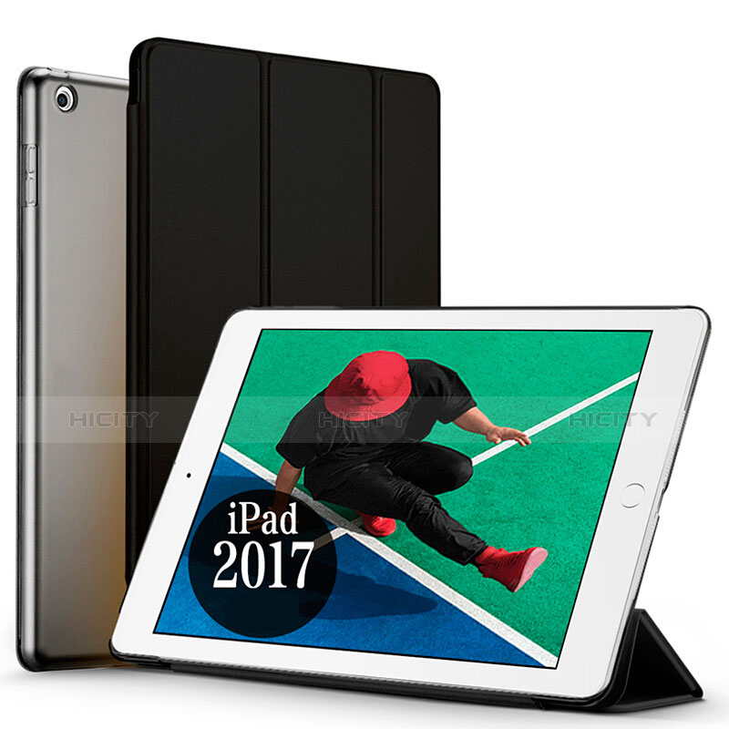 Apple New iPad 9.7 (2017)用手帳型 レザーケース スタンド アップル ブラック