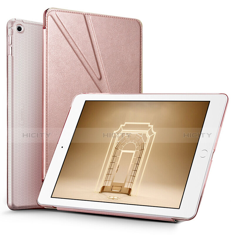 Apple New iPad 9.7 (2017)用手帳型 レザーケース スタンド L08 アップル ローズゴールド