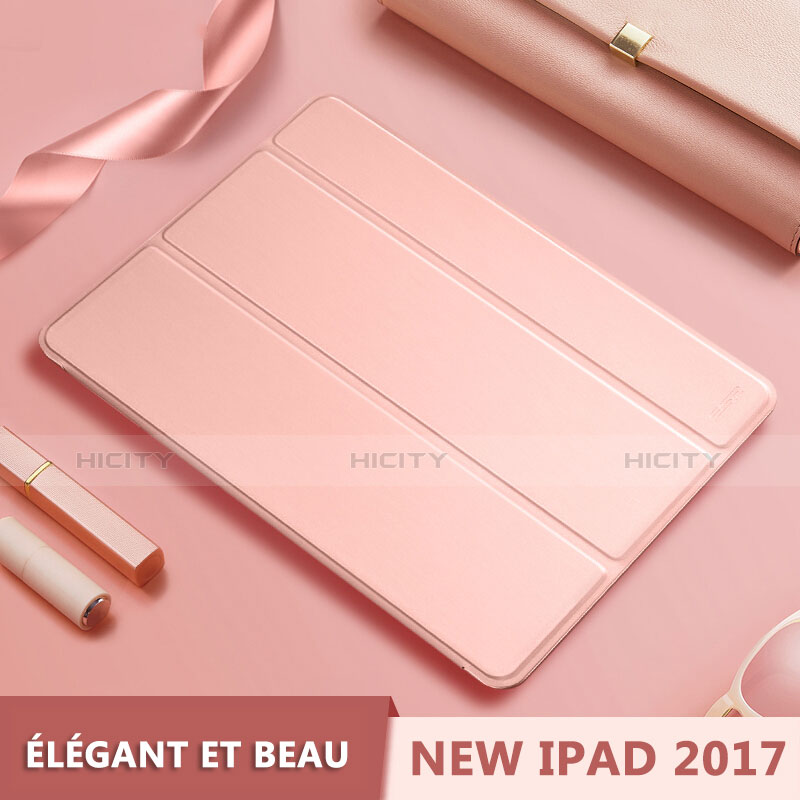 Apple New iPad 9.7 (2017)用手帳型 レザーケース スタンド L10 アップル ローズゴールド