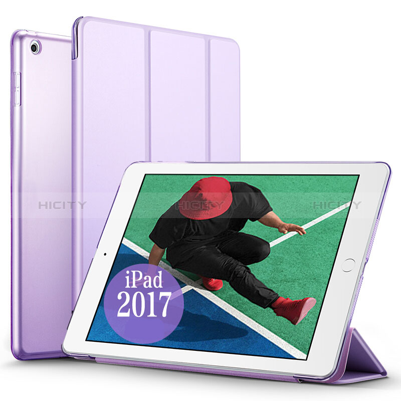 Apple New iPad 9.7 (2018)用手帳型 レザーケース スタンド アップル パープル