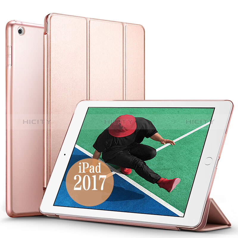 Apple New iPad 9.7 (2018)用手帳型 レザーケース スタンド アップル ローズゴールド