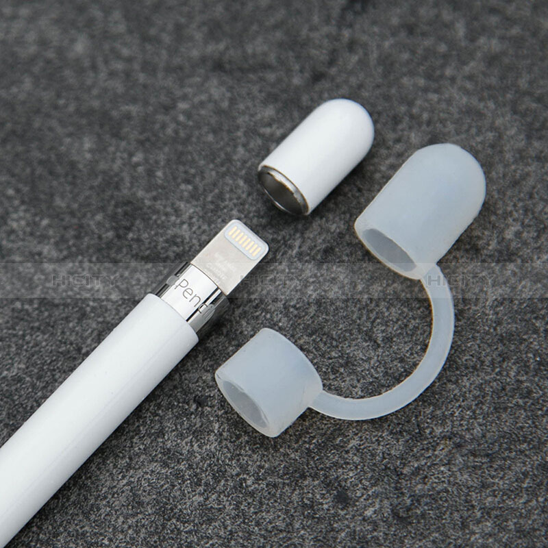 Apple Pencil用ケース カバー ホルダー キャップ スタンド ライトニングUSBケーブル用 シリコーン製 P01 アップル ホワイト