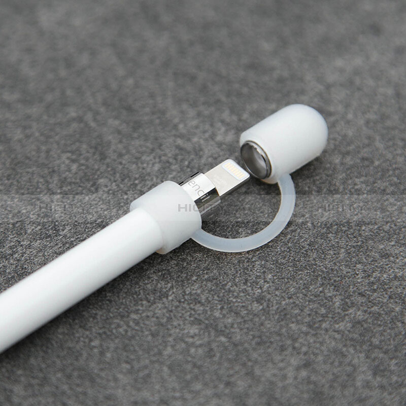 Apple Pencil用ケース カバー ホルダー キャップ スタンド ライトニングUSBケーブル用 シリコーン製 P01 アップル ホワイト