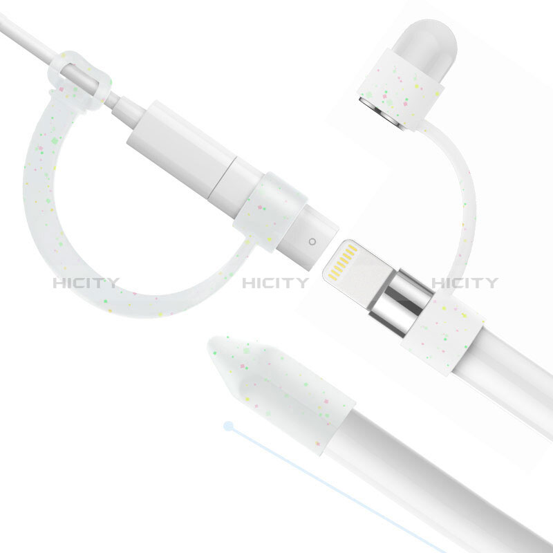 Apple Pencil用ケース カバー ホルダー キャップ スタンド ペン先カバー ライトニングUSBケーブル用 シリコーン製 P01 アップル ホワイト