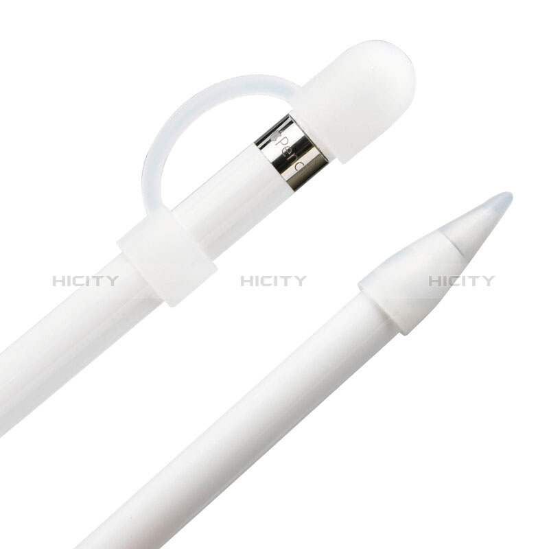 Apple Pencil用ケース カバー ホルダー キャップ スタンド ペン先カバー ライトニングUSBケーブル用 シリコーン製 アップル ホワイト