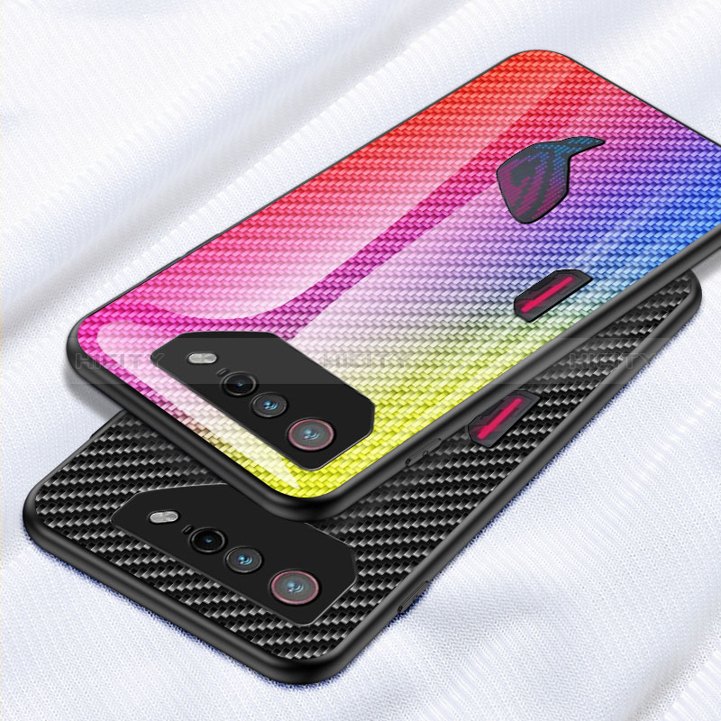 Asus ROG Phone 7 Pro用ハイブリットバンパーケース プラスチック 鏡面 虹 グラデーション 勾配色 カバー LS2 Asus 