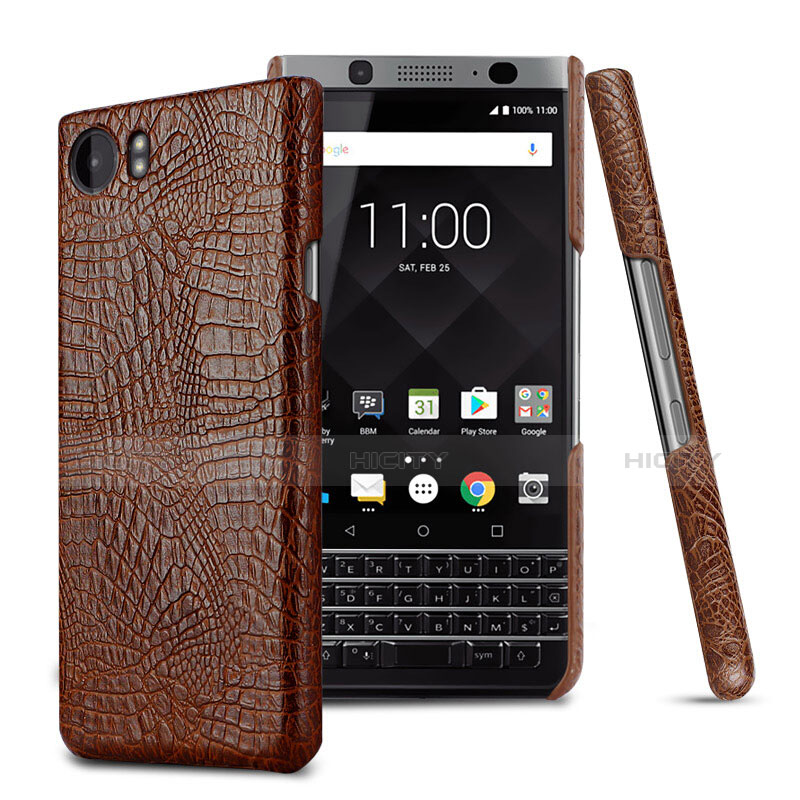 Blackberry KEYone用ハードケース プラスチック レザー柄 Blackberry ブラウン