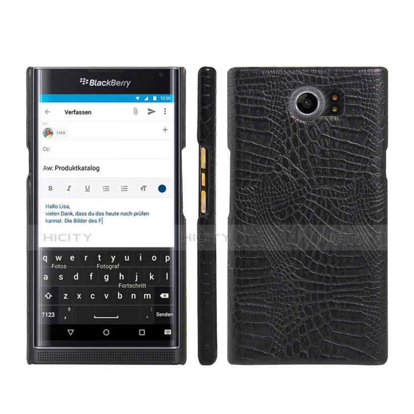 Blackberry Priv用ハードケース プラスチック レザー柄 Blackberry ブラック