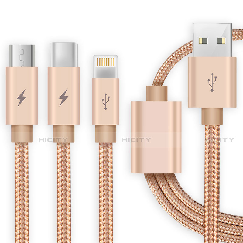 Lightning USBケーブル 充電ケーブル Android Micro USB Type-C ML03 ゴールド