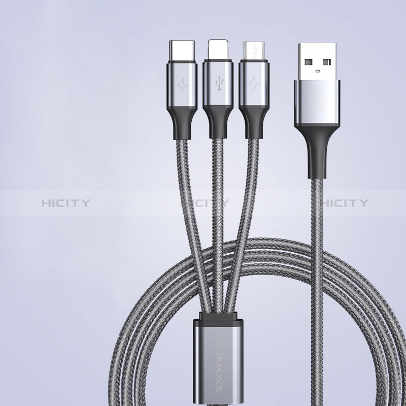 Lightning USBケーブル 充電ケーブル Android Micro USB Type-C 3.5A H01 ダークグレー