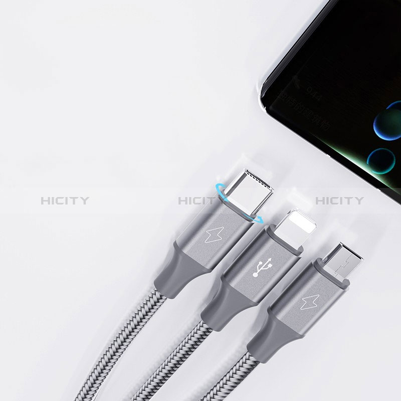 Lightning USBケーブル 充電ケーブル Android Micro USB Type-C 3.5A H01 ダークグレー