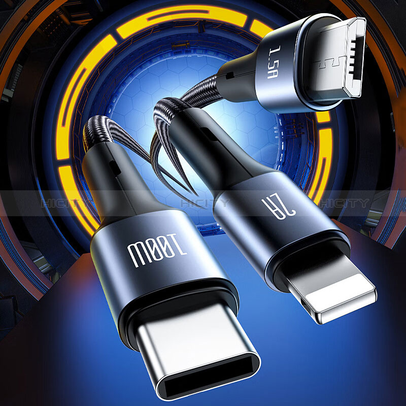 Lightning USBケーブル 充電ケーブル Android Micro USB Type-C 100W H01 ブラック