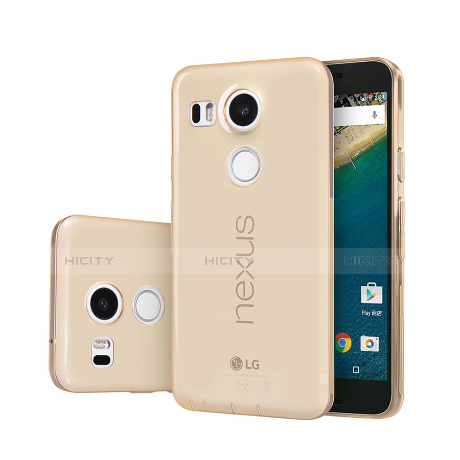 Google Nexus 5X用極薄ソフトケース シリコンケース 耐衝撃 全面保護 クリア透明 グーグル ゴールド