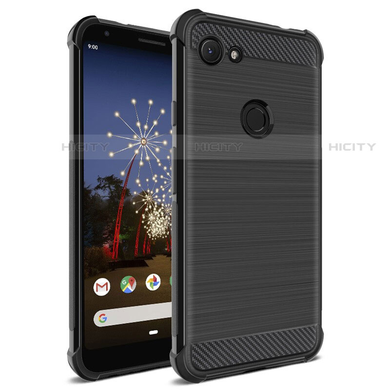 Google Pixel 3用シリコンケース ソフトタッチラバー ツイル グーグル ブラック