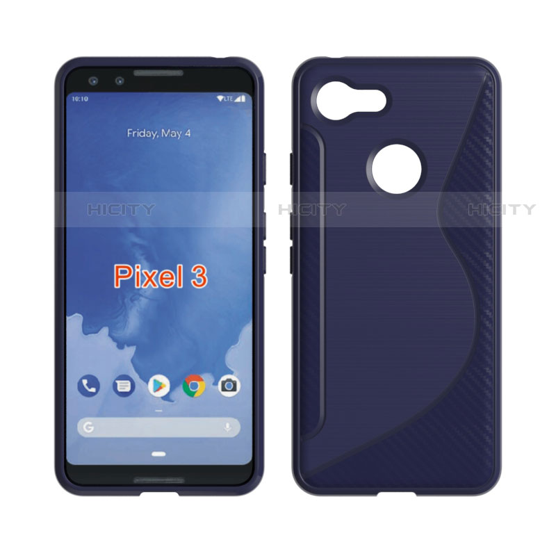 Google Pixel 3用ソフトケース S ライン クリア透明 グーグル ネイビー