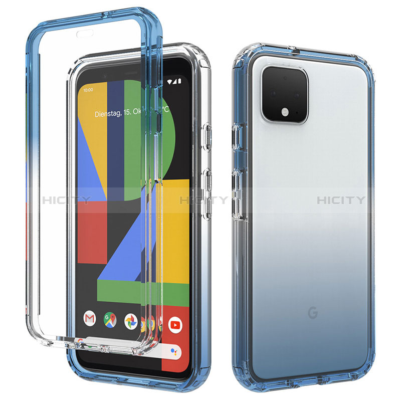 Google Pixel 4用前面と背面 360度 フルカバー 極薄ソフトケース シリコンケース 耐衝撃 全面保護 バンパー 勾配色 透明 グーグル ネイビー