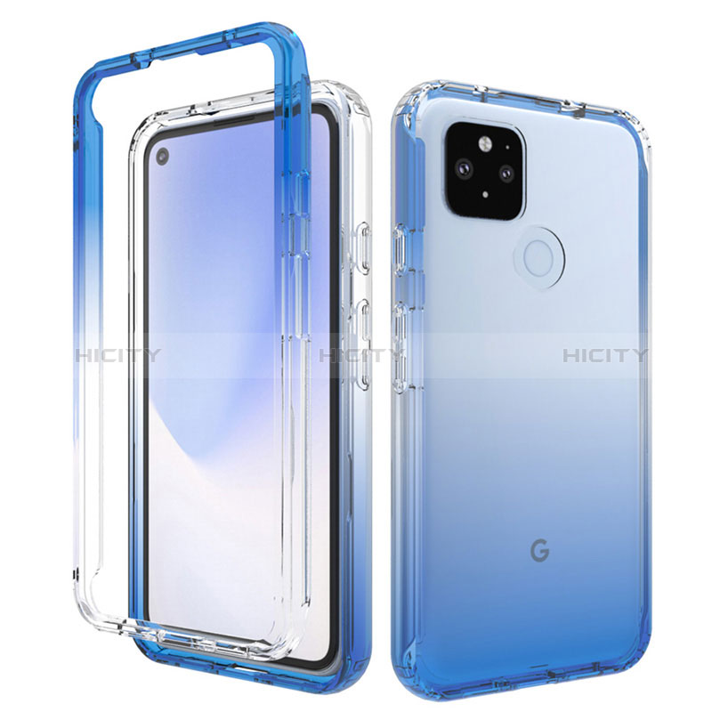 Google Pixel 4a 5G用前面と背面 360度 フルカバー 極薄ソフトケース シリコンケース 耐衝撃 全面保護 バンパー 勾配色 透明 グーグル ネイビー