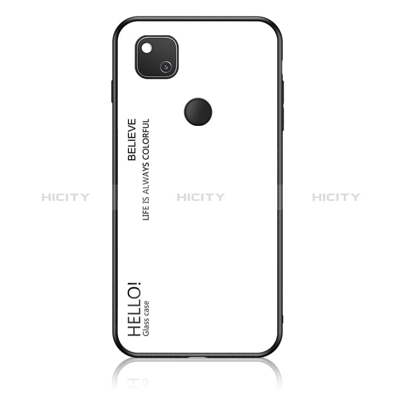 Google Pixel 4a用ハイブリットバンパーケース プラスチック 鏡面 虹 グラデーション 勾配色 カバー LS1 グーグル ホワイト