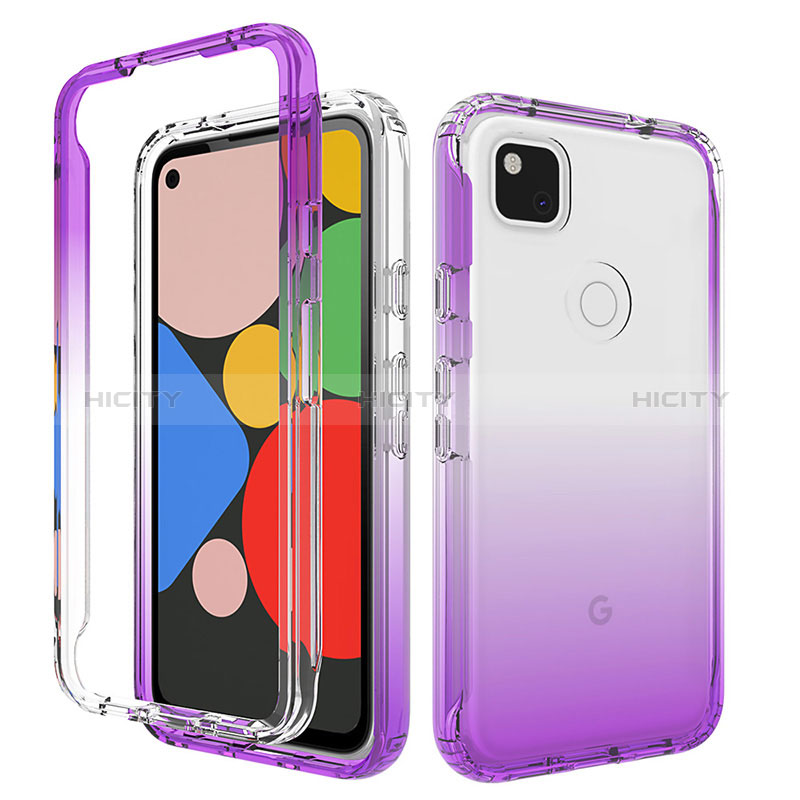 Google Pixel 4a用前面と背面 360度 フルカバー 極薄ソフトケース シリコンケース 耐衝撃 全面保護 バンパー 勾配色 透明 グーグル パープル