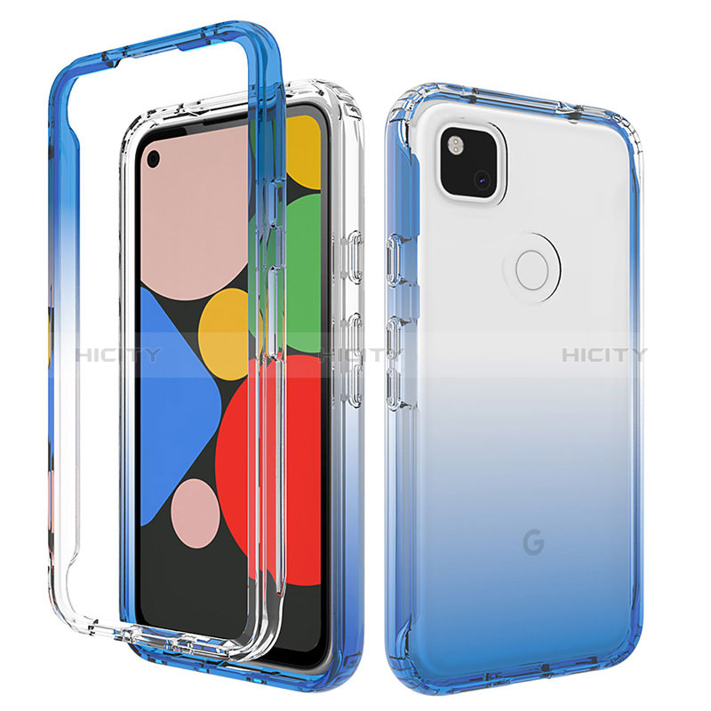 Google Pixel 4a用前面と背面 360度 フルカバー 極薄ソフトケース シリコンケース 耐衝撃 全面保護 バンパー 勾配色 透明 グーグル ネイビー