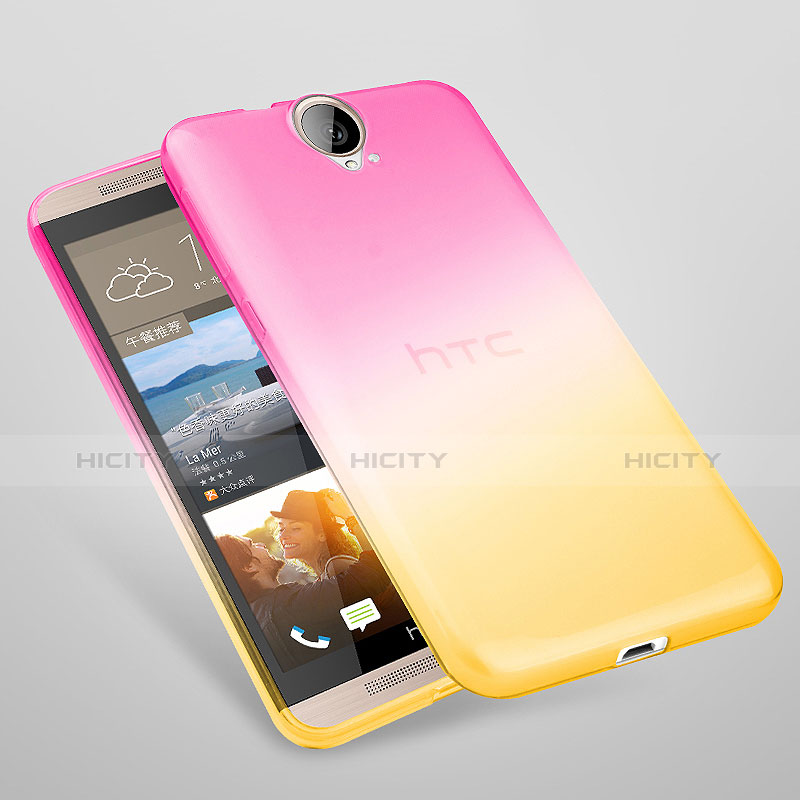 HTC One E9 Plus用極薄ソフトケース グラデーション 勾配色 クリア透明 HTC ピンク