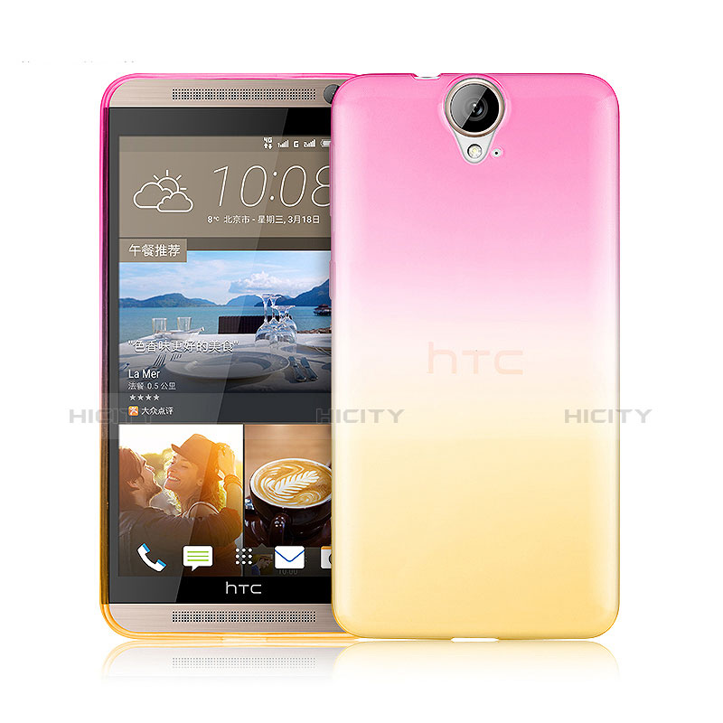 HTC One E9 Plus用極薄ソフトケース グラデーション 勾配色 クリア透明 HTC ピンク