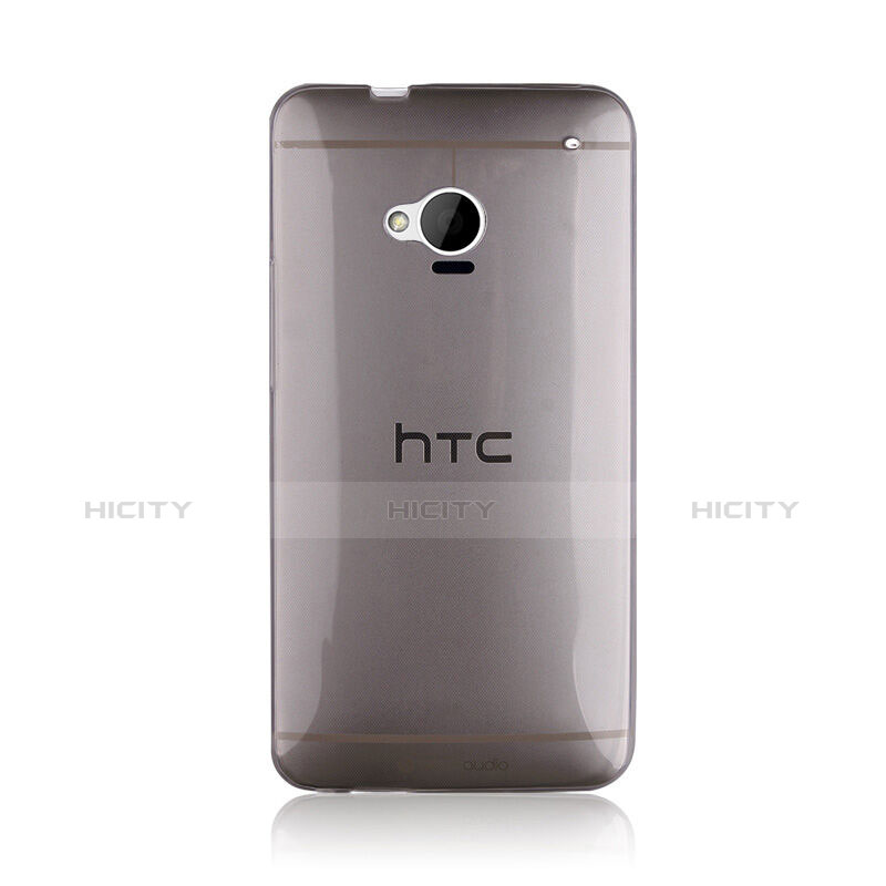 HTC One M7用極薄ソフトケース シリコンケース 耐衝撃 全面保護 クリア透明 HTC グレー