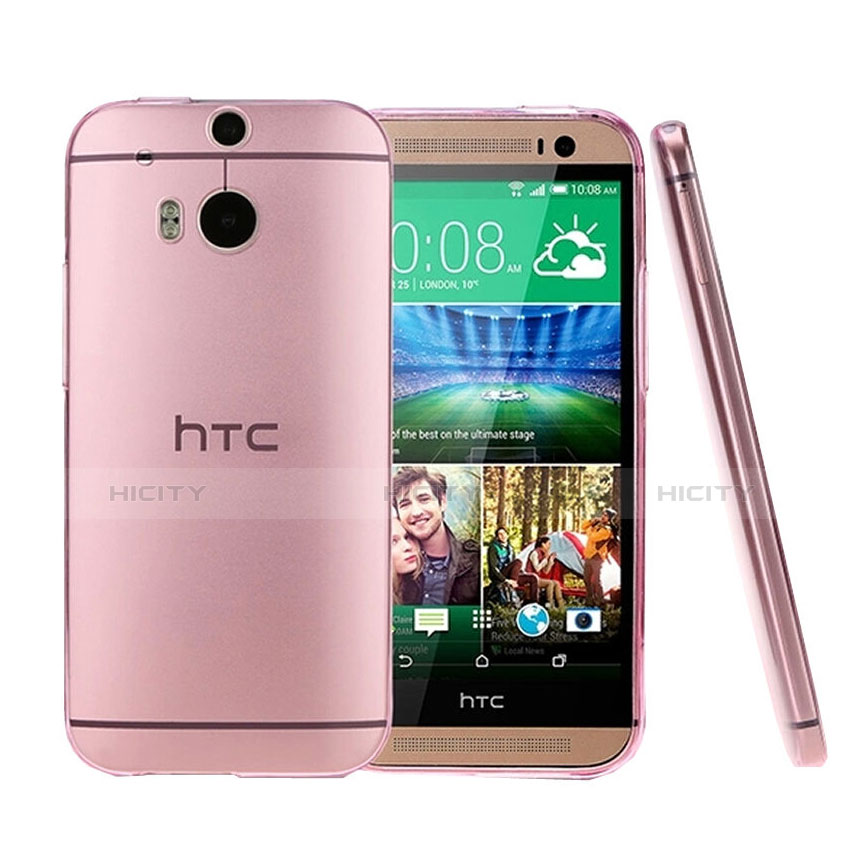 HTC One M8用極薄ソフトケース シリコンケース 耐衝撃 全面保護 クリア透明 HTC ピンク