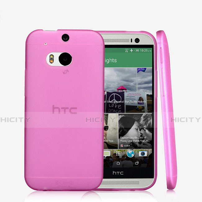 HTC One M8用極薄ソフトケース シリコンケース 耐衝撃 全面保護 クリア透明 T01 HTC ピンク