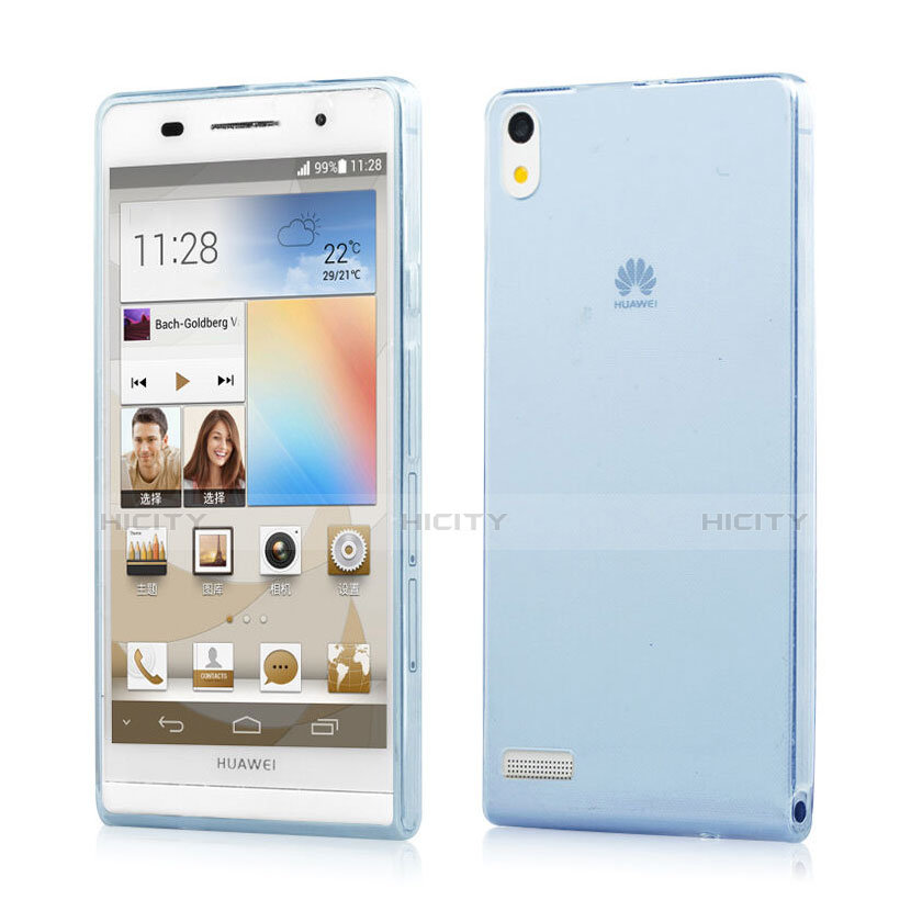 Huawei Ascend P6用極薄ソフトケース シリコンケース 耐衝撃 全面保護 クリア透明 ファーウェイ ネイビー