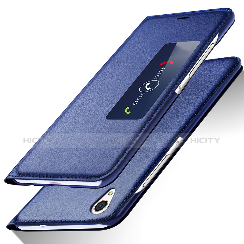 Huawei Ascend P7用手帳型 レザーケース スタンド L01 ファーウェイ ネイビー