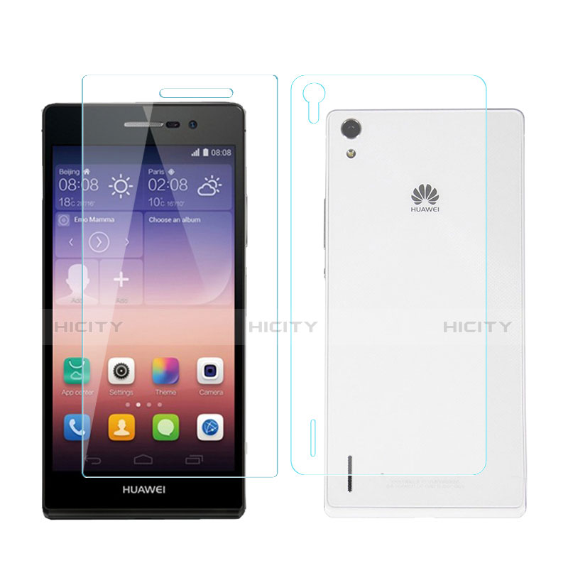 Huawei Ascend P7用強化ガラス 液晶保護フィルム 背面保護フィルム同梱 ファーウェイ クリア