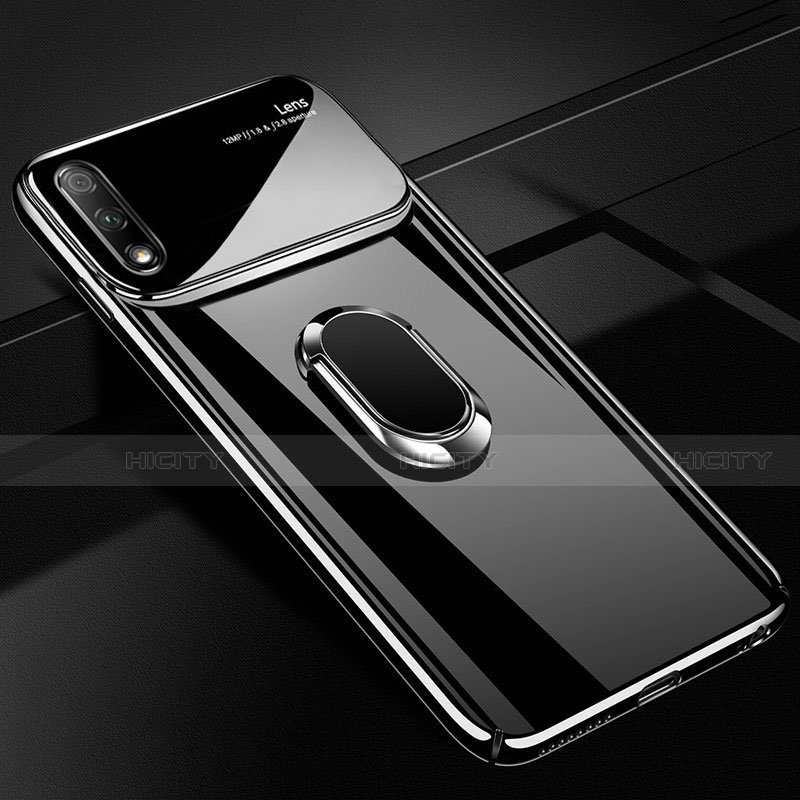 Huawei Enjoy 10用ハードケース プラスチック 質感もマット アンド指輪 マグネット式 A01 ファーウェイ ブラック