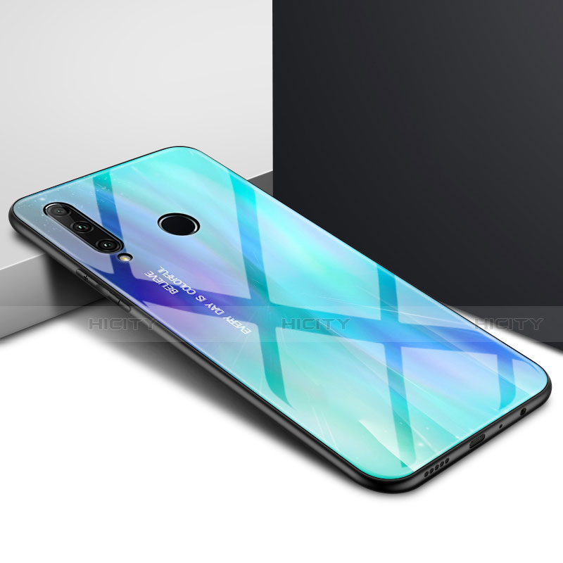 Huawei Enjoy 10 Plus用ハイブリットバンパーケース プラスチック 鏡面 虹 グラデーション 勾配色 カバー ファーウェイ シアン