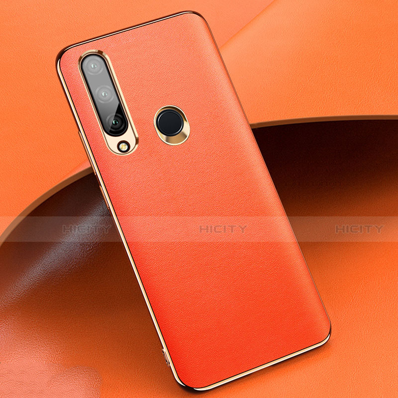 Huawei Enjoy 10 Plus用ケース 高級感 手触り良いレザー柄 ファーウェイ オレンジ