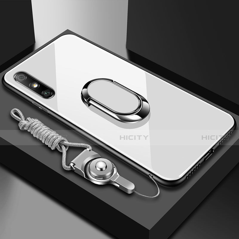 Huawei Enjoy 10e用ハイブリットバンパーケース プラスチック 鏡面 カバー アンド指輪 ファーウェイ ホワイト