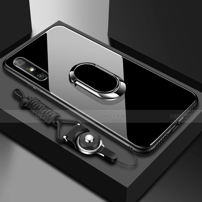 Huawei Enjoy 10e用ハイブリットバンパーケース プラスチック 鏡面 カバー アンド指輪 ファーウェイ ブラック