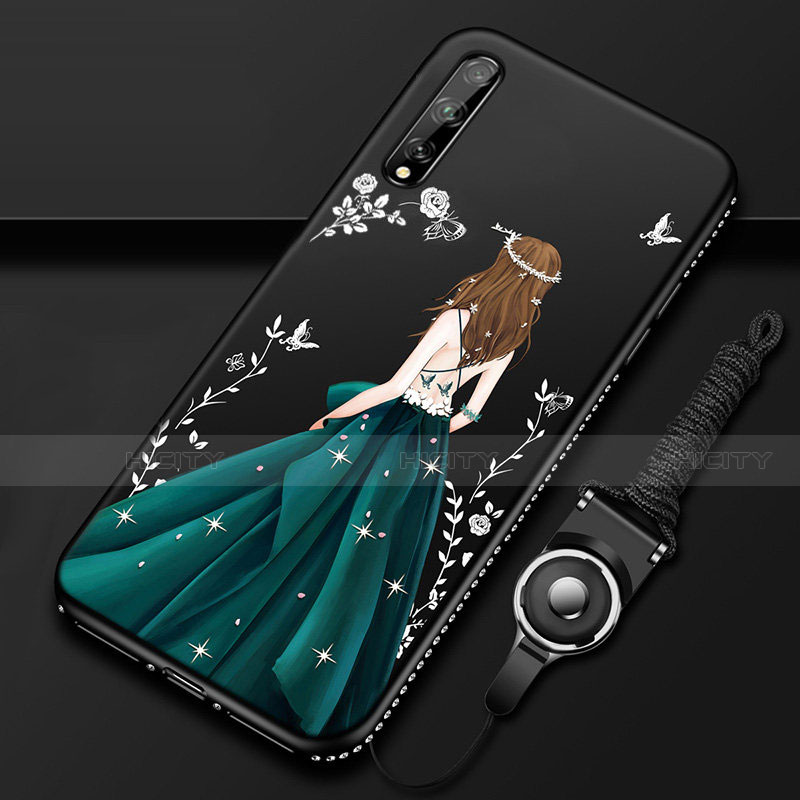 Huawei Enjoy 10S用シリコンケース ソフトタッチラバー バタフライ ドレスガール ドレス少女 カバー ファーウェイ グリーン