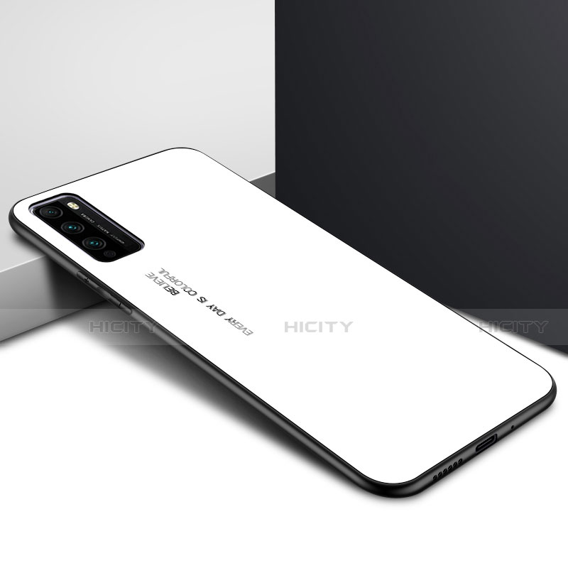 Huawei Enjoy 20 Pro 5G用ハイブリットバンパーケース プラスチック 鏡面 虹 グラデーション 勾配色 カバー ファーウェイ ホワイト