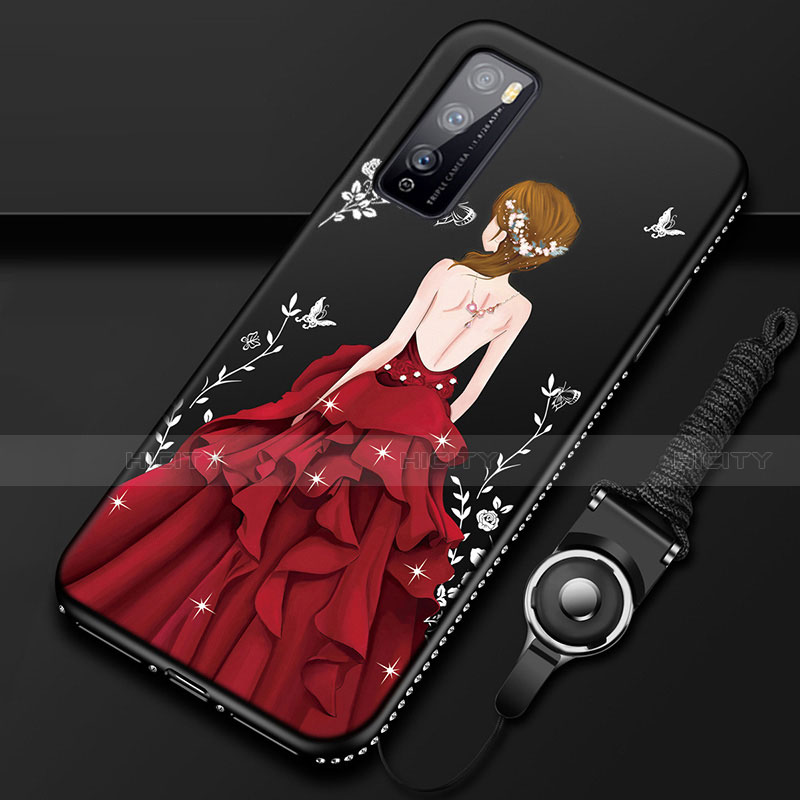 Huawei Enjoy 20 Pro 5G用シリコンケース ソフトタッチラバー バタフライ ドレスガール ドレス少女 カバー ファーウェイ レッド・ブラック