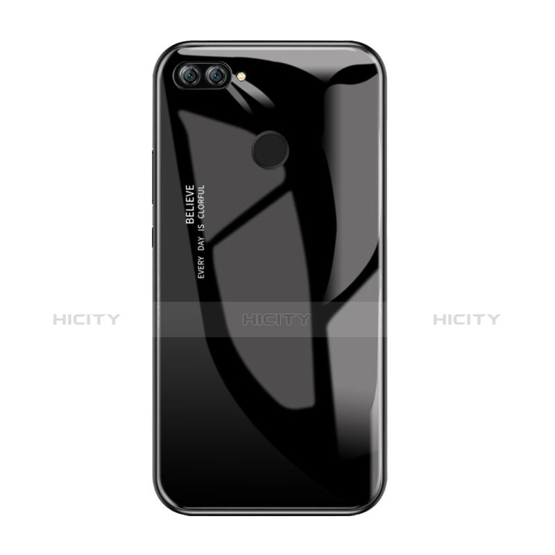 Huawei Enjoy 7S用ハイブリットバンパーケース プラスチック 鏡面 虹 グラデーション 勾配色 カバー ファーウェイ ブラック