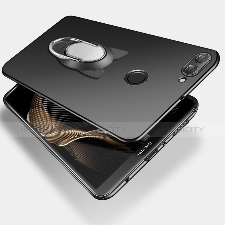 Huawei Enjoy 8 Plus用ハードケース プラスチック 質感もマット アンド指輪 ファーウェイ ブラック