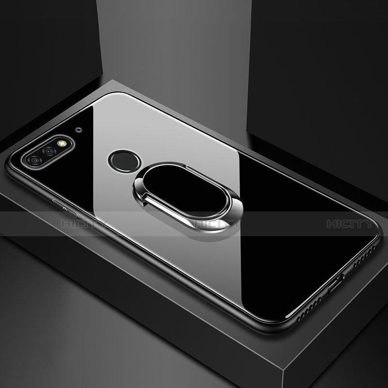 Huawei Enjoy 8e用ハイブリットバンパーケース プラスチック 鏡面 カバー アンド指輪 マグネット式 ファーウェイ ブラック